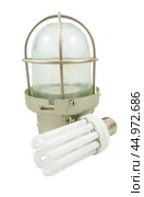 Осветительная лампа с защитным металлическим кожухом на белом фоне. A lighting lamp with a protective metal casing isolated over white background. Стоковое фото, фотограф Татьяна Д / Фотобанк Лори