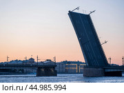 Raised Liteyny Bridge in St. Petersburg on a white night (2024 год). Редакционное фото, фотограф Евгений Харитонов / Фотобанк Лори