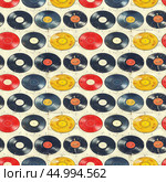 Pattern of Vinyl Records on White Background. Стоковое AI-изображение, AI-художник Юлия Гапеенко / Фотобанк Лори