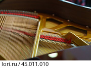 Macro photography. Inside of classical piano construction.  Musical concept and background. Стоковое фото, фотограф YuryKara / Фотобанк Лори