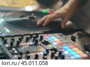 Photography of the modern premium stage mixed board / desk. Close frontal view. Стоковое фото, фотограф YuryKara / Фотобанк Лори