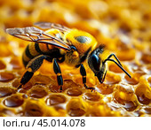 Bee and honeycomb. August 14 is the Orthodox holiday Honey Savior. Стоковое AI-изображение, AI-художник Сергей Елизарьев / Фотобанк Лори