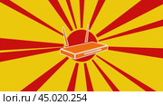 Символ маршрутизатора на фоне анимации из движущихся лучей солнца. Большой оранжевый символ немного увеличивается. Плавная закольцованная анимация в формате 4k на желтом фоне. Стоковое видео, видеограф Карпенко Алексей / Фотобанк Лори