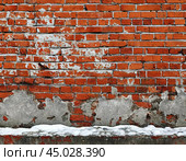Efflorescence is a whitish trace on the surface of brickwork, represented by a mixture of chemical compounds of salts. Mold on a wet wall, lichens, moss. Стоковое AI-изображение, AI-художник Сергей Елизарьев / Фотобанк Лори