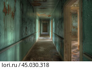 Desolate abandoned hallway in decay. Стоковое AI-изображение, AI-художник Иван Рябоконь / Фотобанк Лори