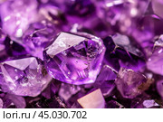 Closeup of sparkling amethyst crystals. Стоковое AI-изображение, AI-художник Иван Рябоконь / Фотобанк Лори