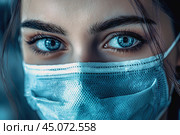 Девушка в медицинской маске. Защита от вирусов, ОРВИ, гриппа. Стоковое AI-изображение, AI-художник Щеголева Ольга / Фотобанк Лори