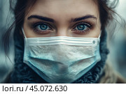 Девушка в медицинской маске. Защита от вирусов. Стоковое AI-изображение, AI-художник Щеголева Ольга / Фотобанк Лори