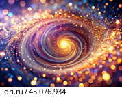 Abstract background. A bright colorful swirl of sequins and bokeh, reminiscent of a galaxy in deep space. Стоковое AI-изображение, AI-художник Photojuli / Фотобанк Лори
