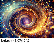 Abstract background. A bright colorful swirl of sequins and bokeh, reminiscent of a galaxy in deep space. Стоковое AI-изображение, AI-художник Photojuli / Фотобанк Лори