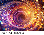 Abstract background. A bright colorful swirl of sequins and bokeh, reminiscent of a galaxy in deep space. Стоковое AI-изображение, AI-художник Photojuli / Фотобанк Лори