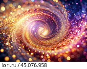 Abstract background. A bright colorful swirl of sequins and bokeh, reminiscent of a galaxy in deep space. Стоковое AI-изображение, AI-художник Photojuli / Фотобанк Лори
