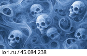 Ethereal skulls float amidst swirling mist, creating a haunting and mysterious scene, AI. Стоковое AI-изображение, AI-художник Сергей Старуш / Фотобанк Лори