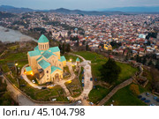 Aerial view of Bagrati Cathedral in Kutaisi on spring dusk. Стоковое фото, фотограф Яков Филимонов / Фотобанк Лори