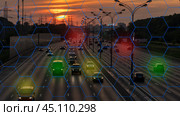 concept of using artificial intelligence on a highway, identifying traffic violators using neural networks. Стоковое фото, фотограф Скрипачев Антон / Фотобанк Лори