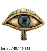 Golden wedjat eye of horus amulet isolated on white background. Стоковое AI-изображение, AI-художник Иван Рябоконь / Фотобанк Лори