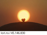 Силуэт сердца на фоне солнца на закате. Стоковое фото, фотограф YuryKara / Фотобанк Лори