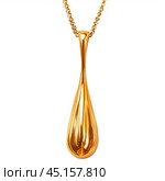 Golden teardrop pendant hanging on a thin gold chain. Стоковое AI-изображение, AI-художник Иван Рябоконь / Фотобанк Лори
