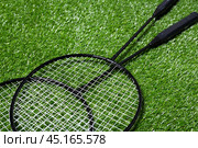badminton racket on grass. Стоковое фото, фотограф Сергей Толмачёв / Фотобанк Лори
