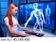 Девушка в офисе, работа с ИИ. Стоковое AI-изображение, AI-художник Щеголева Ольга / Фотобанк Лори