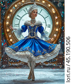 Snow Maiden on the background of the New Year's clock. New Year's decor. Festive atmosphere of the New Year. Стоковое AI-изображение, AI-художник Сергей Елизарьев / Фотобанк Лори