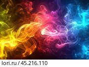 Colorful abstract smoke forming wispy patterns on dark background. Стоковое AI-изображение, AI-художник Иван Рябоконь / Фотобанк Лори
