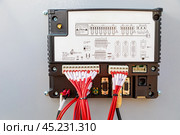 Programmable logic controller with wiring and connectors for industrial automation. Стоковое фото, фотограф Юрий Поздников / Фотобанк Лори