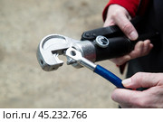 Crimper for crimping wires.A professional tool for compressing large diameter wires. Стоковое фото, фотограф Александр Поташев / Фотобанк Лори