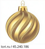 Golden Christmas ball isolated on a white. Стоковое AI-изображение, AI-художник Елена Зубкова / Фотобанк Лори