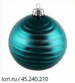 Turquoise Christmas ball highlighted on a white background. Стоковое AI-изображение, AI-художник Елена Зубкова / Фотобанк Лори