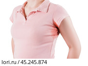 Woman with sweaty armpits isolated on white background. Стоковое фото, фотограф Станислав Тарко / Фотобанк Лори