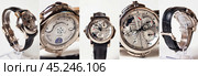 Munich, Swiss - 24 oct 2024: set photos of swiss wrist watch Ulysse Nardin SONATA Cathedral, close-up. Silver bright steel dial, exclusive watch collection. Luxury watches concept. Copy ad text space. Редакционное фото, фотограф Aleksandr Golubev / Фотобанк Лори