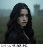 Красивая брюнетка у замка. Стоковое AI-изображение, AI-художник Котова / Фотобанк Лори