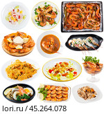 Collage of dishes with prawns. Стоковое фото, фотограф Яков Филимонов / Фотобанк Лори