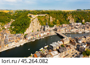 Summer view of Dinant cityscape on banks of river Meuse, Belgium. Стоковое фото, фотограф Яков Филимонов / Фотобанк Лори
