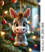 Funny donkey, colorful Christmas tree toy. New Year's decor. Festive New Year's atmosphere. Стоковое AI-изображение, AI-художник Сергей Елизарьев / Фотобанк Лори