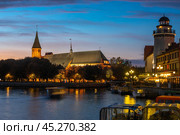 Cathedral on Kanta or Kneiphof Island at night. Kaliningrad. Russia (2021 год). Стоковое фото, фотограф Elena Odareeva / Фотобанк Лори