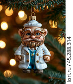 Good Doctor Aibolit, bright Christmas tree toy. New Year's decor. Festive New Year's atmosphere. Стоковое AI-изображение, AI-художник Сергей Елизарьев / Фотобанк Лори