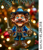Robber Barmaley on the Christmas tree, bright Christmas tree toy. New Year's decor. Festive New Year's atmosphere. Стоковое AI-изображение, AI-художник Сергей Елизарьев / Фотобанк Лори