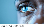 Close-up of a blue eye with intense gaze and detailed texture, AI. Стоковое AI-изображение, AI-художник Сергей Старуш / Фотобанк Лори