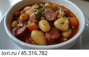 Вкусное кассуле с утиным конфи и фасолью - французская кухня, домашняя еда. Стоковое AI-изображение, AI-художник ФотоИнтеллект / Фотобанк Лори
