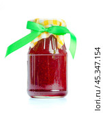 Glass jar with jam isolated on the white background. Стоковое фото, фотограф Сергей Толмачёв / Фотобанк Лори