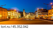 Evening view of illuminated Carvalho Araujo Avenue in Vila Real, Portugal. Стоковое фото, фотограф Яков Филимонов / Фотобанк Лори