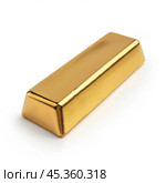 Shiny gold bar casting a shadow on white background. Стоковое AI-изображение, AI-художник Иван Рябоконь / Фотобанк Лори