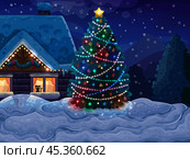 Christmas background with Christmas tree and house. Стоковая иллюстрация, иллюстратор Светлана Широкова / Фотобанк Лори