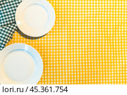 the plate on yellow checkered table cloth. Стоковое фото, фотограф Сергей Толмачёв / Фотобанк Лори