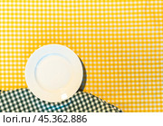 the plate on yellow checkered table cloth. Стоковое фото, фотограф Сергей Толмачёв / Фотобанк Лори