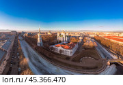 Aerial top view to St. Nicholas Naval Sea Cathedral. Panorama of evening historical city center - Semimostye. Orthodox church located on banks of Kryukov and Griboyedov canal. Saint Petersburg. Russia (2021 год). Стоковое фото, фотограф Алексей Ширманов / Фотобанк Лори