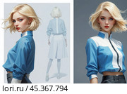 A beautiful blonde girl in the Kandinsky style. Fantasies on the theme of Kandinsky's paintings. Стоковое AI-изображение, AI-художник Александр Поташев / Фотобанк Лори