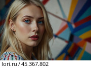 A beautiful blonde girl in the Kandinsky style. Fantasies on the theme of Kandinsky's paintings. Стоковое AI-изображение, AI-художник Александр Поташев / Фотобанк Лори